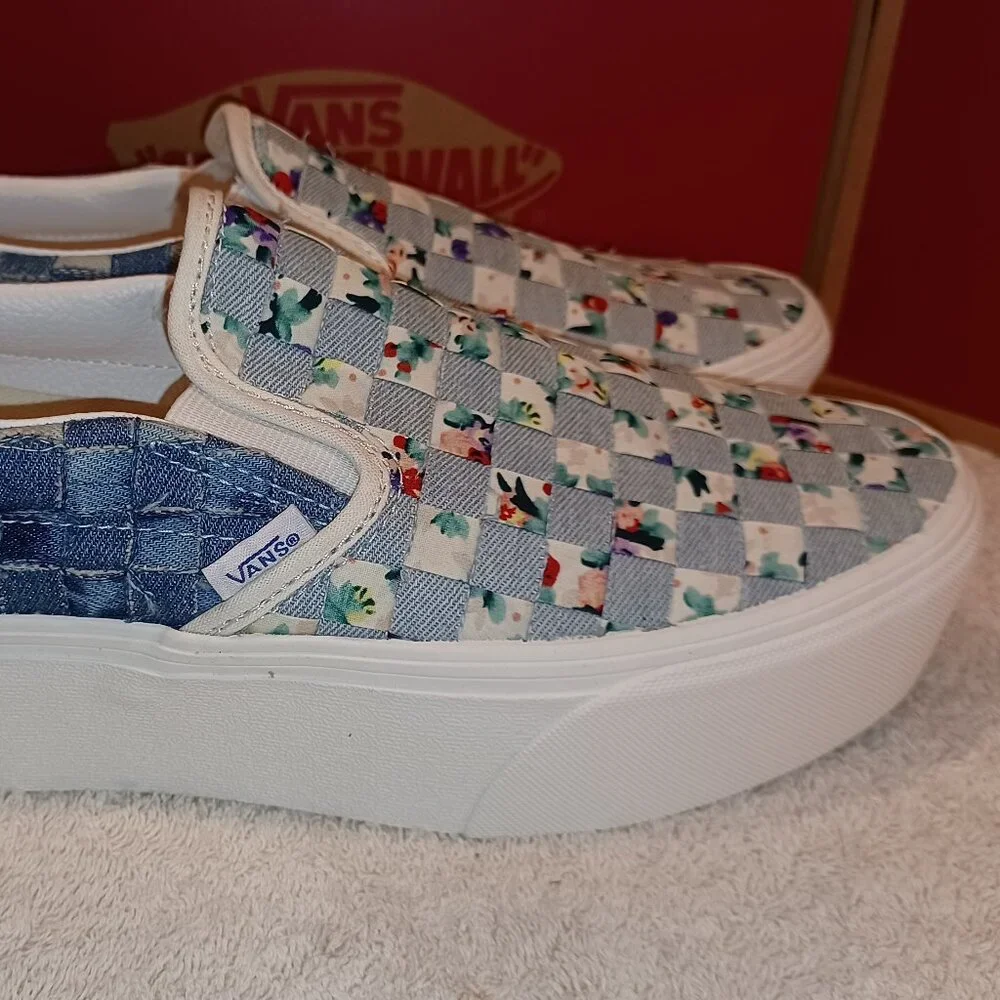 Vans Men's 6.5/Women's 8 Slip On Stacked Woven Floral Platform Shoes VN0A7Q5BB12 - Picture 11 of 12